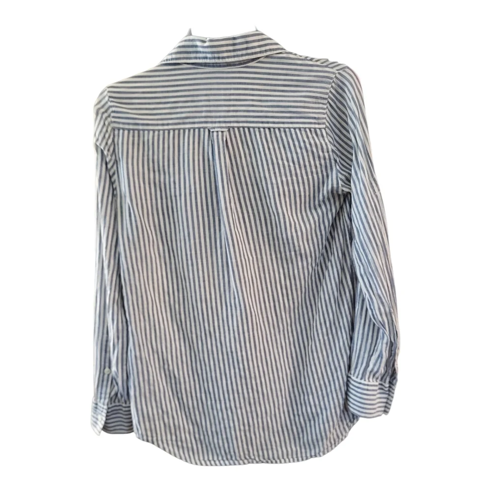 J. Crew Women's Blue White Striped Pocket Popover Tunic Roll Tab Sleeve- Size 00